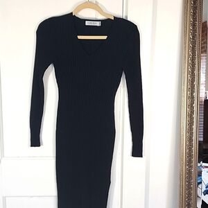 Fairy Wang Paris V-Neck Long Sleeve Ribbed Dress